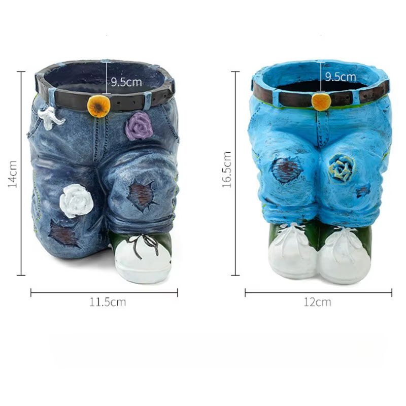 Pot de fleurs vintage en résine en forme de jean