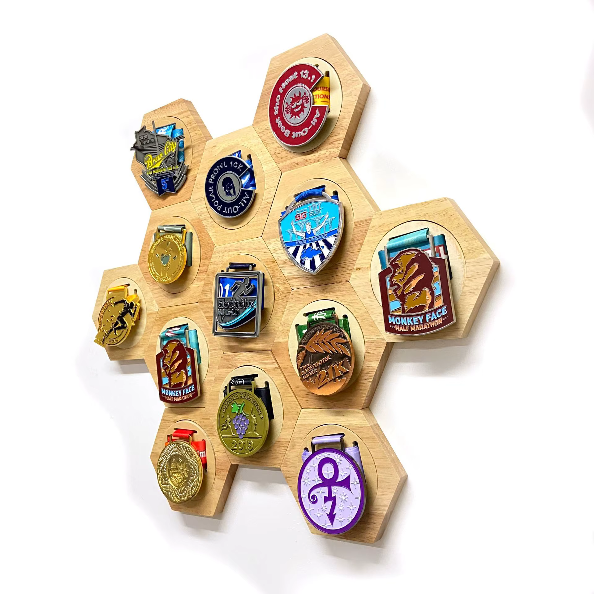 (1 pièce) Présentoir à médailles hexagonal en bois DIY