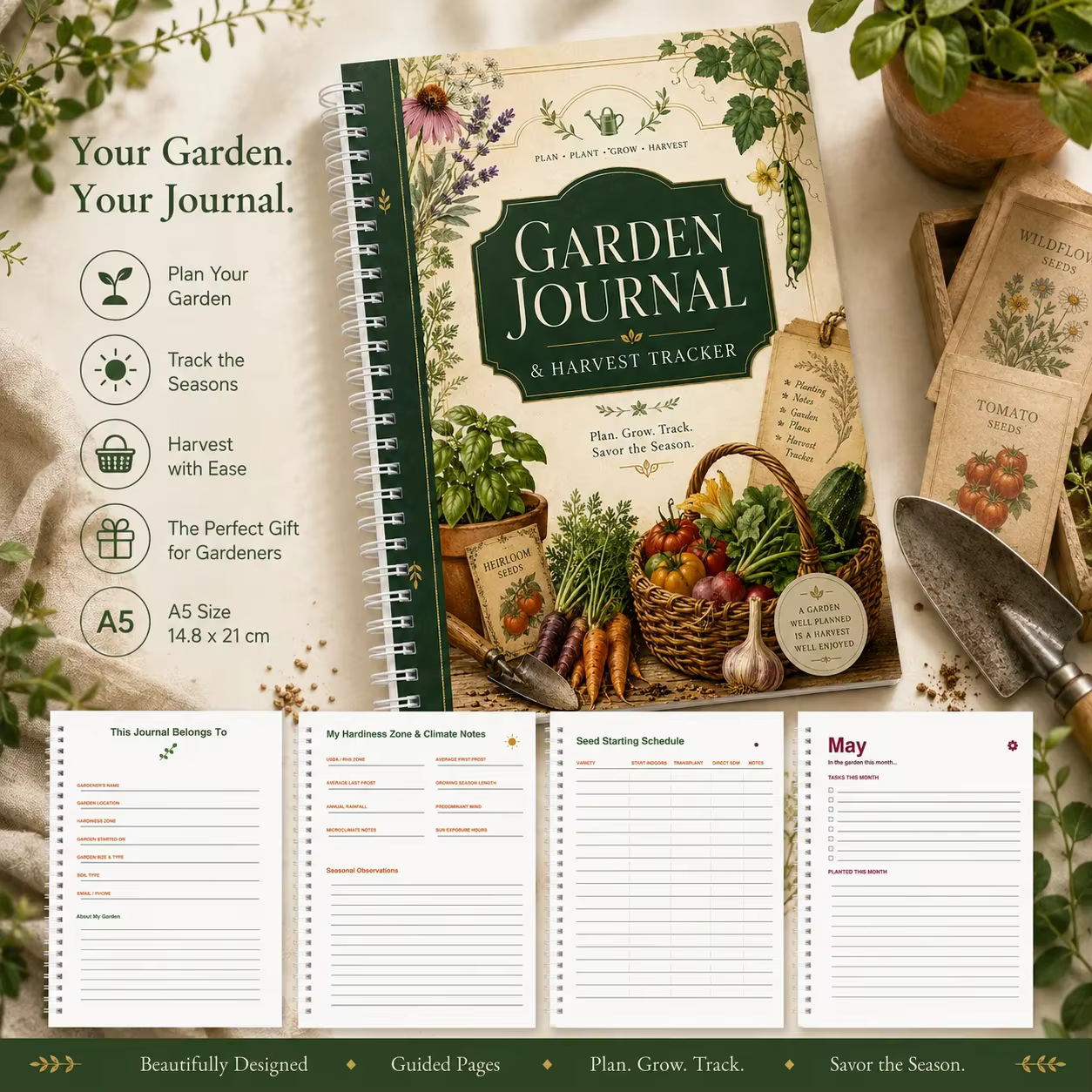 Carnet de Jardinage et Planificateur de Récolte A5 – Agenda