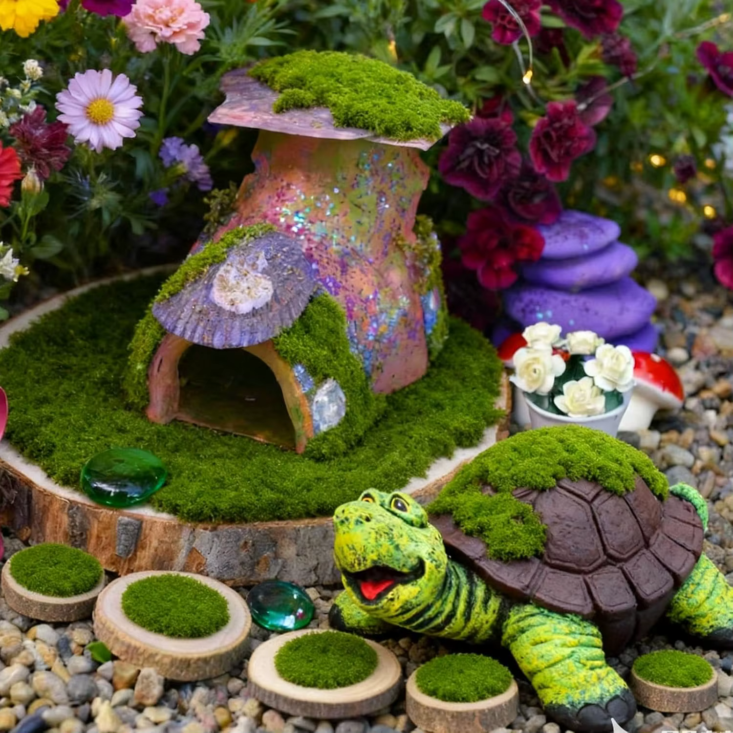 Plantes artificielles en pot de mousse verte