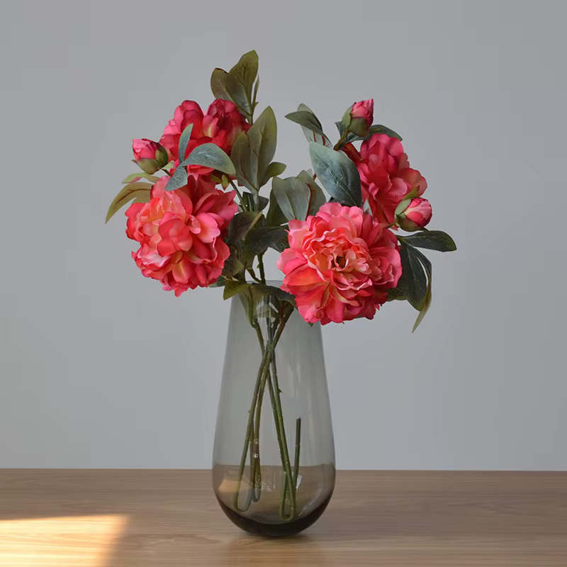 Grande branche de fleur artificielle de pivoine en soie