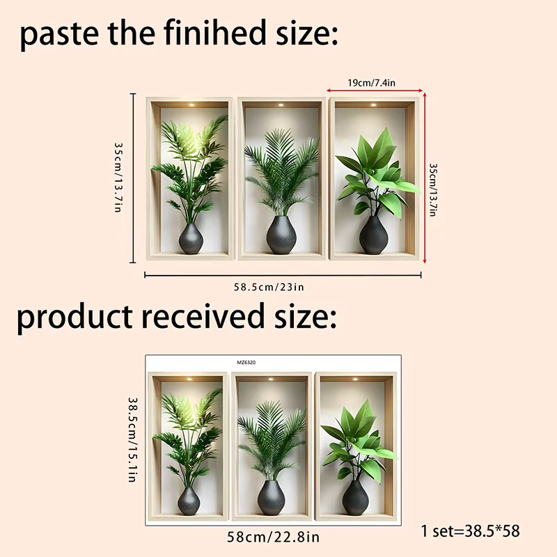 Autocollant Mural plantes vertes, peinture de Simulation murale en pot pour salon, décoration de fond de maison, sparadrap amovibles d'art Mural