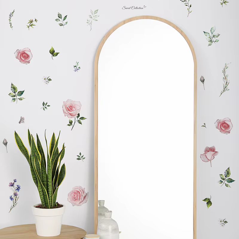 Autocollants muraux en forme de feuilles de fleurs fraîches