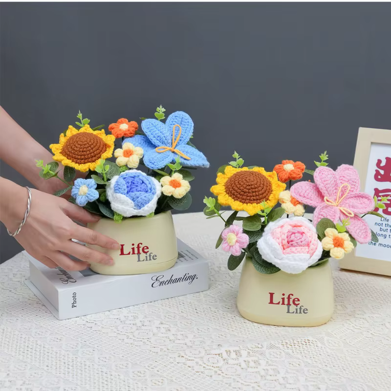Bouquets de fleurs artificielles en crochet finis
