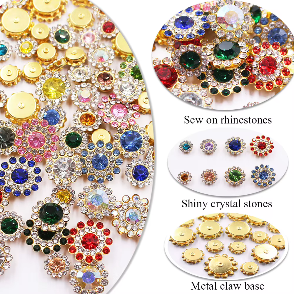 30 pièces-100 pièces or fleur griffe strass paillettes cristaux garniture pierres perles vêtement artisanat coudre