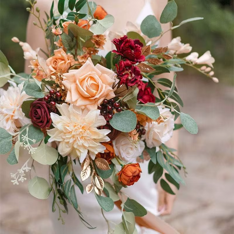 Boîte combinée de fleurs artificielles de terre rouge