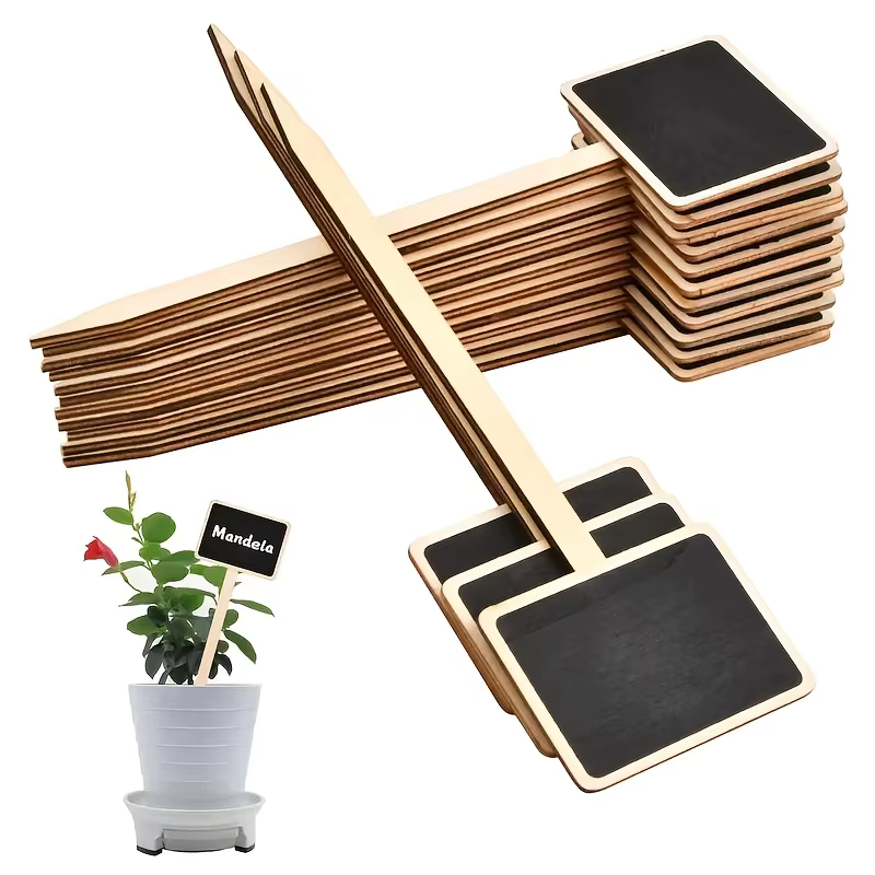 Étiquettes de plantes rustiques en bois, panneaux de jardin en forme de T, tableau noir, support au sol, 20 pièces