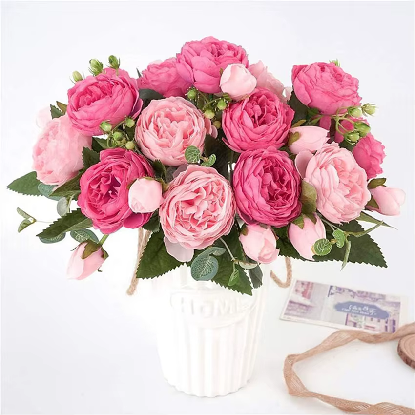 Fleurs artificielles Soie Pivoine Bouquet Festival Décorations Vase Maison Chambre Jardin Salon Mariage Mariée Arch Faux Plantes Prop