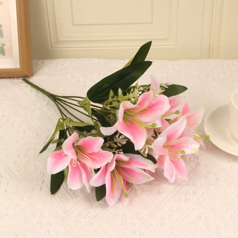 Grand Bouquet de fleurs artificielles en soie de lys de 13.8 pouces