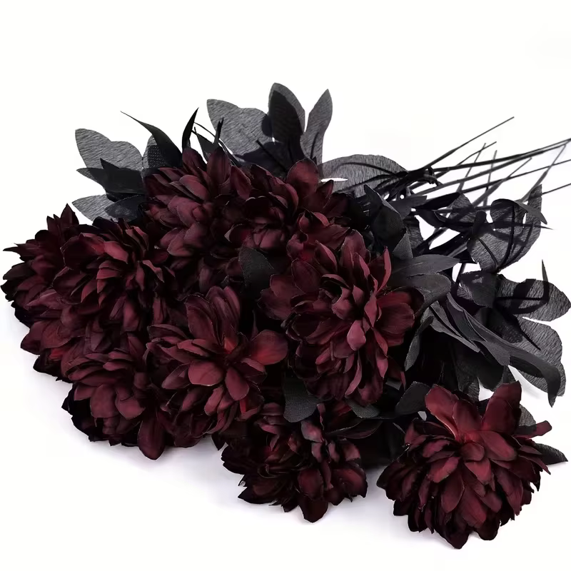 5/10 pièces de fleurs artificielles Dahlia Bourgogne noires