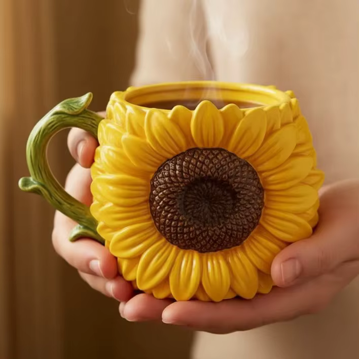 Mug en céramique créatif et élégant en forme de fleur, de haute qualité, style rétro français, pour boire du café et de l'eau
