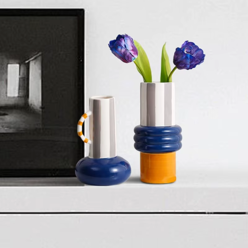 Vase en céramique en forme de pot de patchwork vintage
