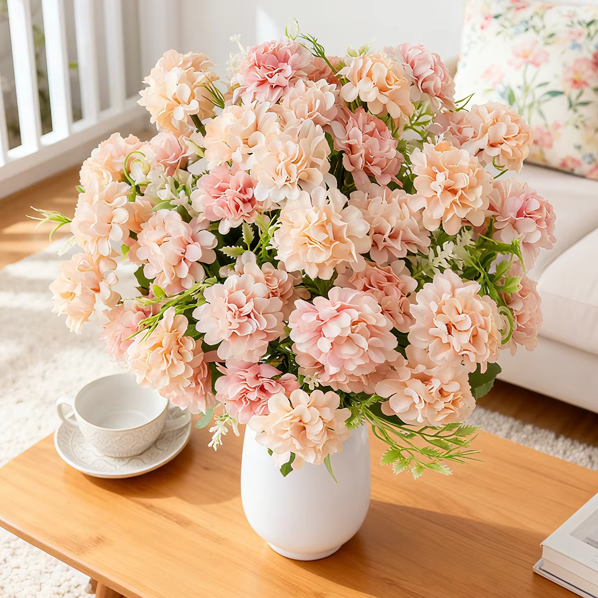 Fleur artificielle 5 Fourche Bouquet Soie Oeillet Boule Simulation Valentine Faux Maison Chambre DecoraSet Manuel Brial
