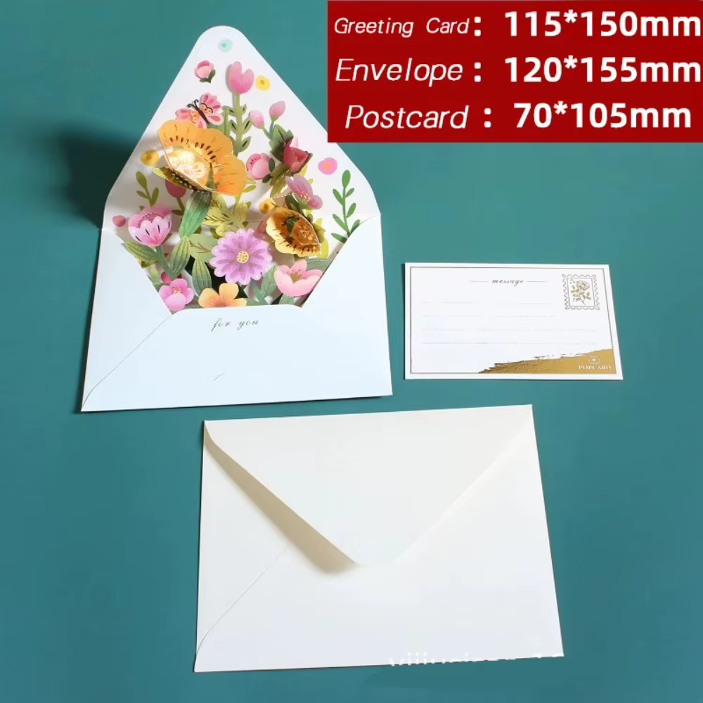 Carte postale à fleurs pop-up 3D avec enveloppe