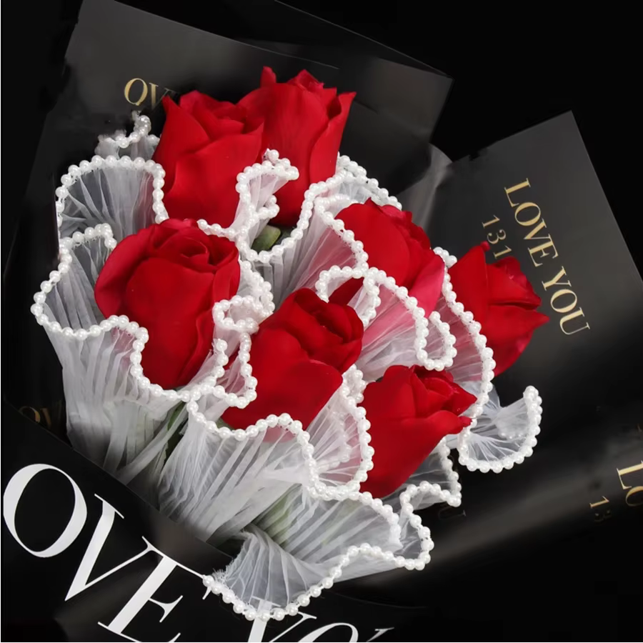 28 cm x 400 cm papier d'emballage de fleurs perle vague fil fleur emballage dentelle maille fleuriste fait à la main