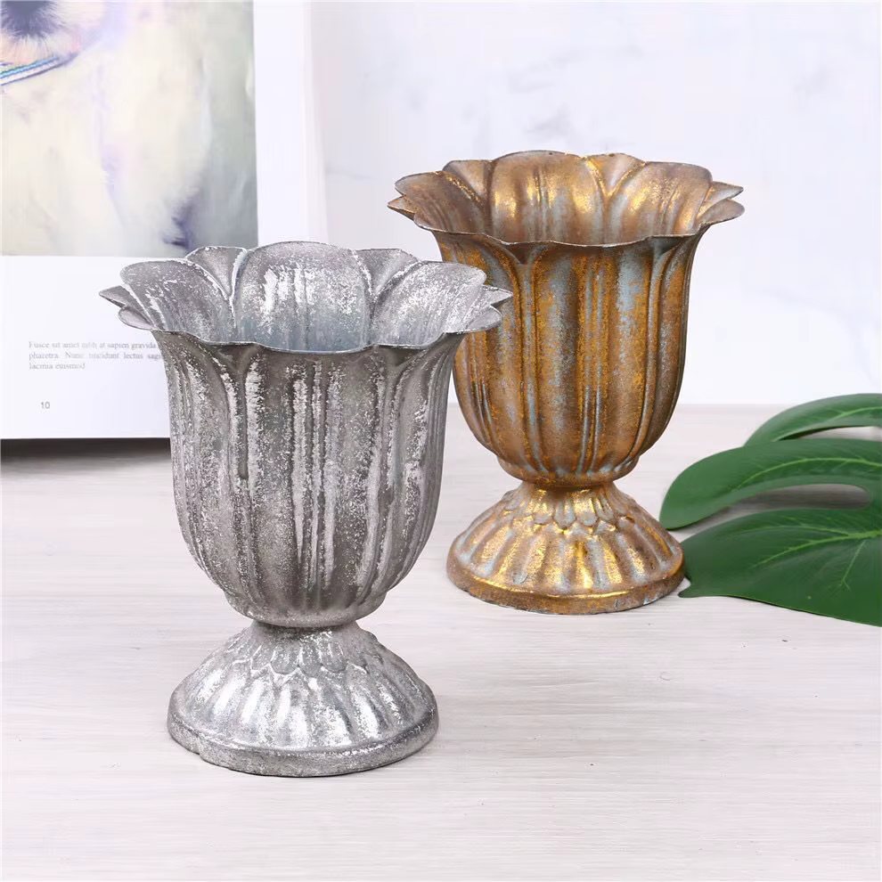 Vase en métal européen Vintage, décor Floral, Art en fer, accessoire de photographie pour la maison, Pot de fleur décoratif