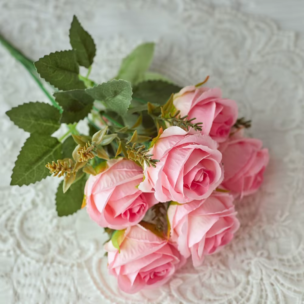Bouquet de fleurs artificielles en soie Rose 30cm
