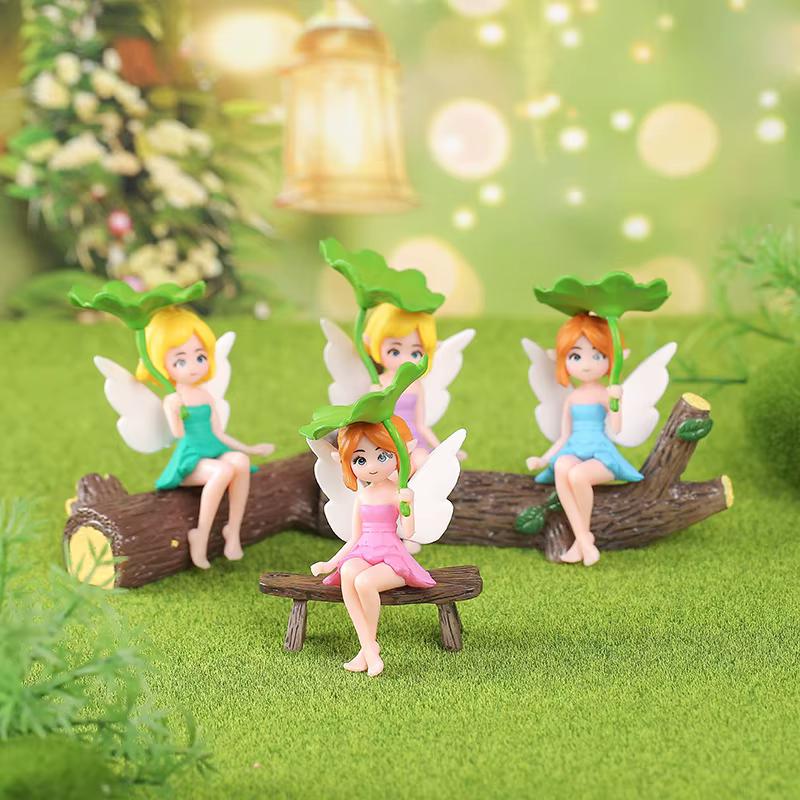 Ensemble de 4 figurines de fées en forme de feuille de lotus