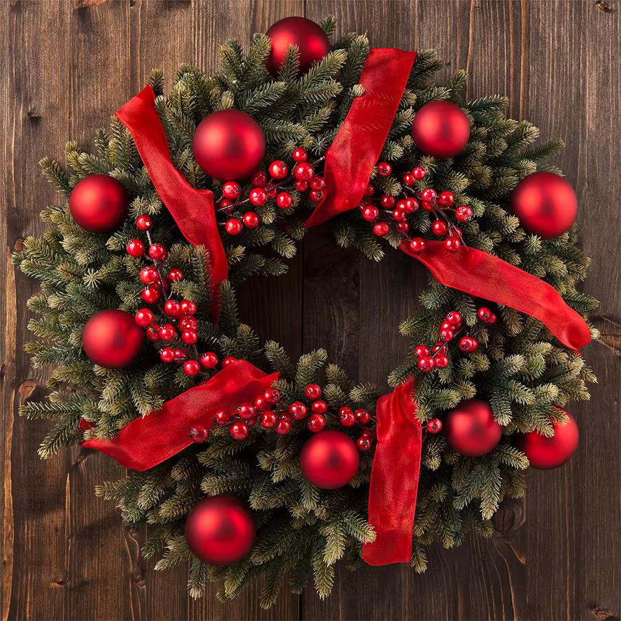 Plante artificielle Holly Red Fruit Festival couronne d'arbre de noël maison