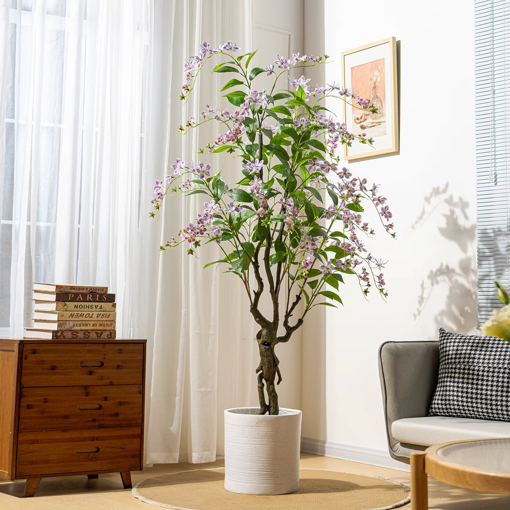 Simulation de jasmin + fleurs artificielles blanches