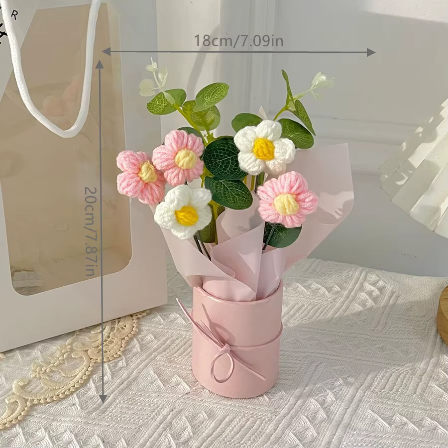 1 Pièce Magnifique Bouquet de Fleurs en Fil de Laine avec Tube Floral