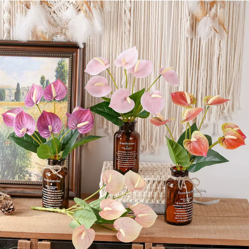 8 pièces de fleurs artificielles en plastique Anthurium