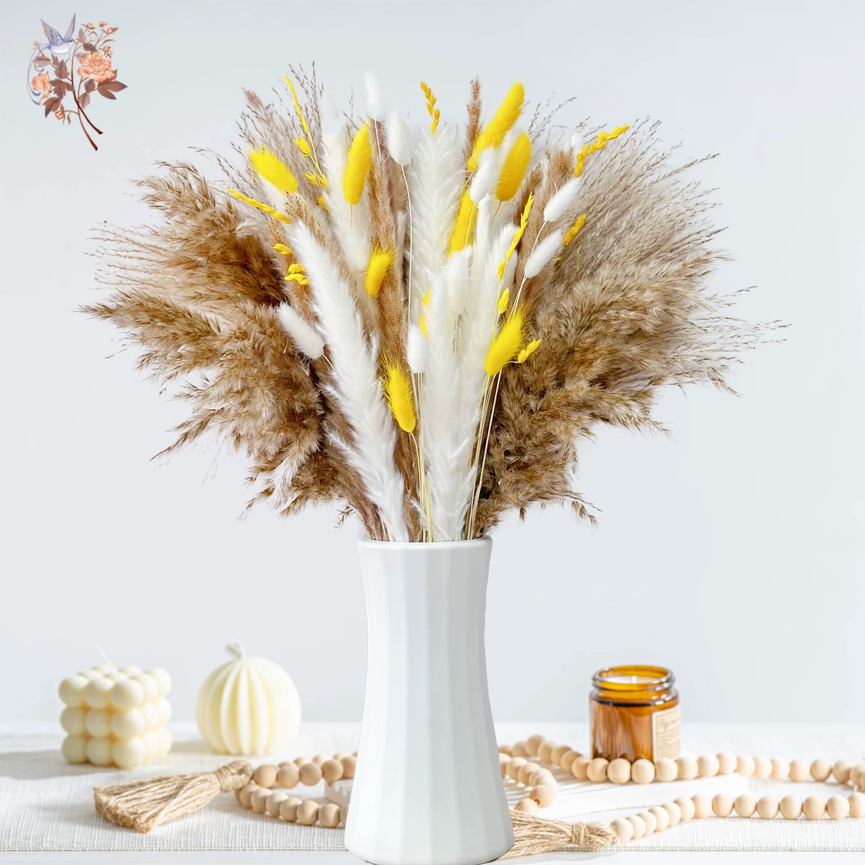 Bouquet de Pampas jaunes à fleurs sèches naturelles