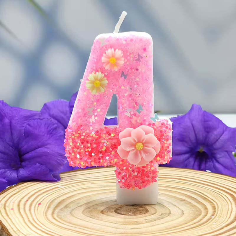 Bougies d'anniversaire avec chiffres roses en fleurs de cerisier, mignonnes et brillantes, pour 2ème joyeux anniversaire, décoration de gâteau pour fête d'anniversaire pour filles, cadeaux