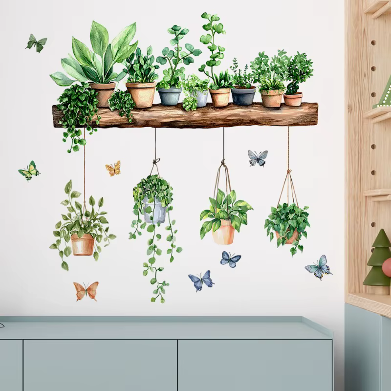 Autocollants muraux 3D de plantes vertes en pot