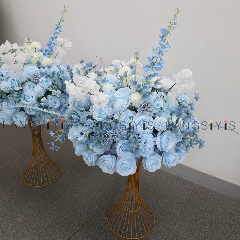Bébé bleu rose delphinium grande boule de fleurs centre de Table événement décor de mariage route plomb artificiel Arrangement Floral Bouquet