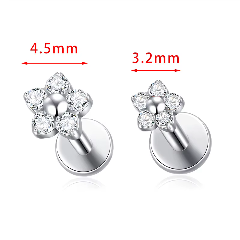 G23 titane coloré fleur lèvre Piercing femmes 16G 18G flocon de neige coeur CZ Tragus Cartilage Helix Conch Daith boucles d'oreilles Piercing