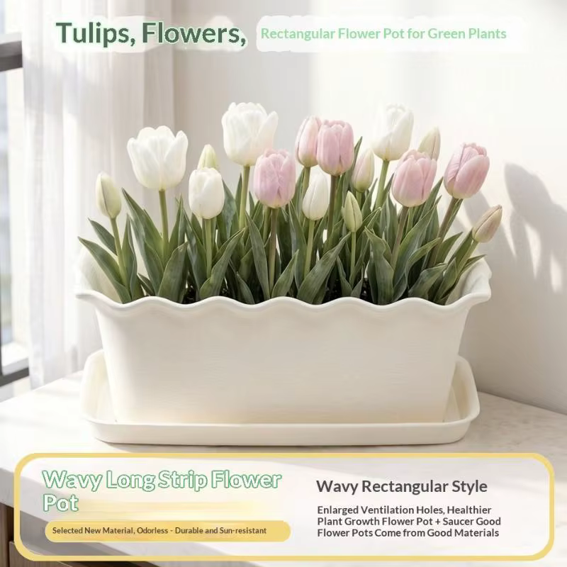 Soucoupe rectangulaire ondulée pour pot de fleurs