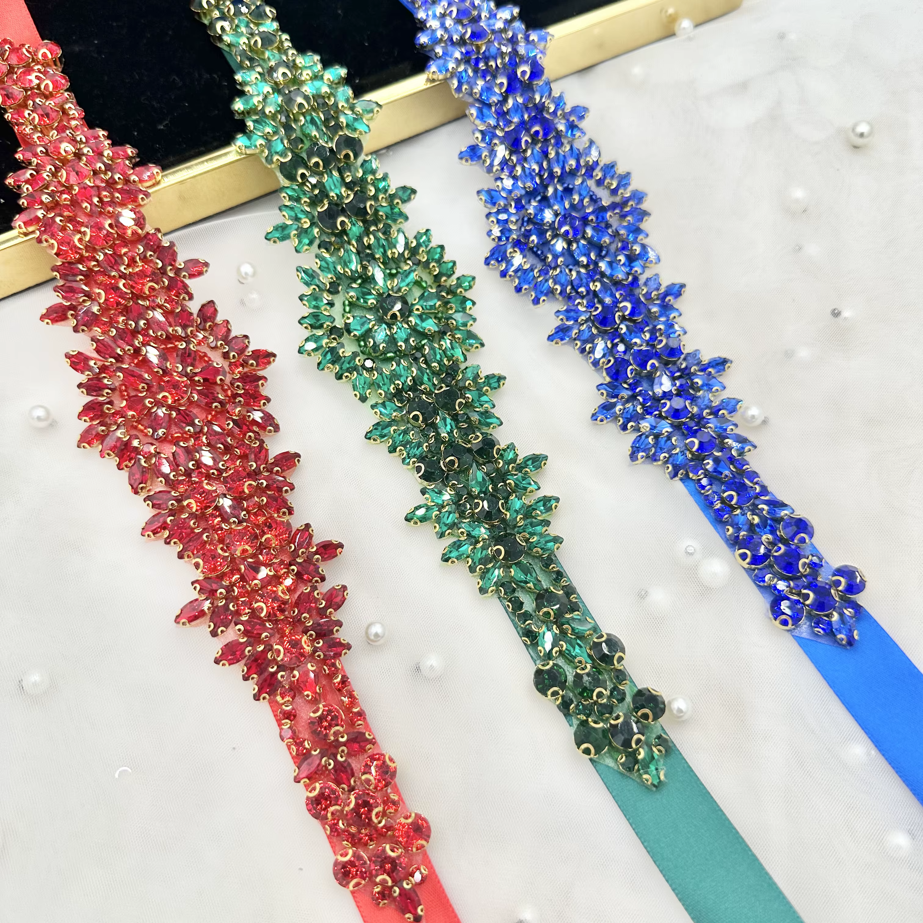 Accessoires de robe de mariée pour filles, décoration de ceinture, strass en verre cousus main, applique thermocollante