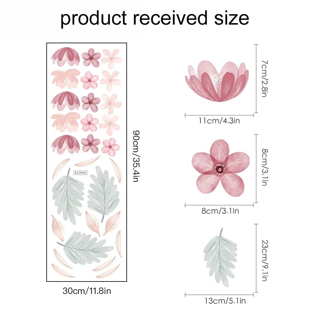 Autocollants muraux botaniques floraux roses