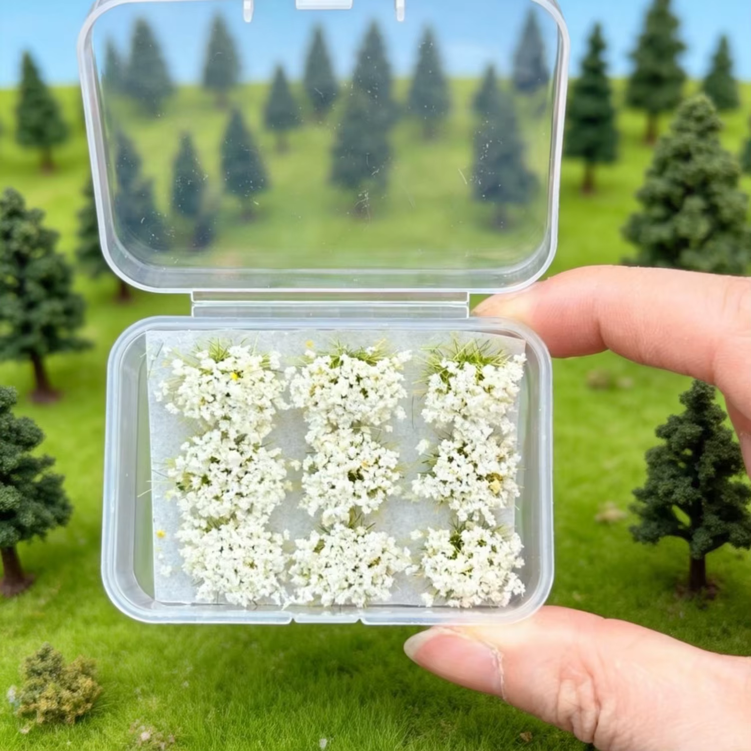 Boîte de 9 mini-paniers de fleurs artificielles pour maquettes architecturales