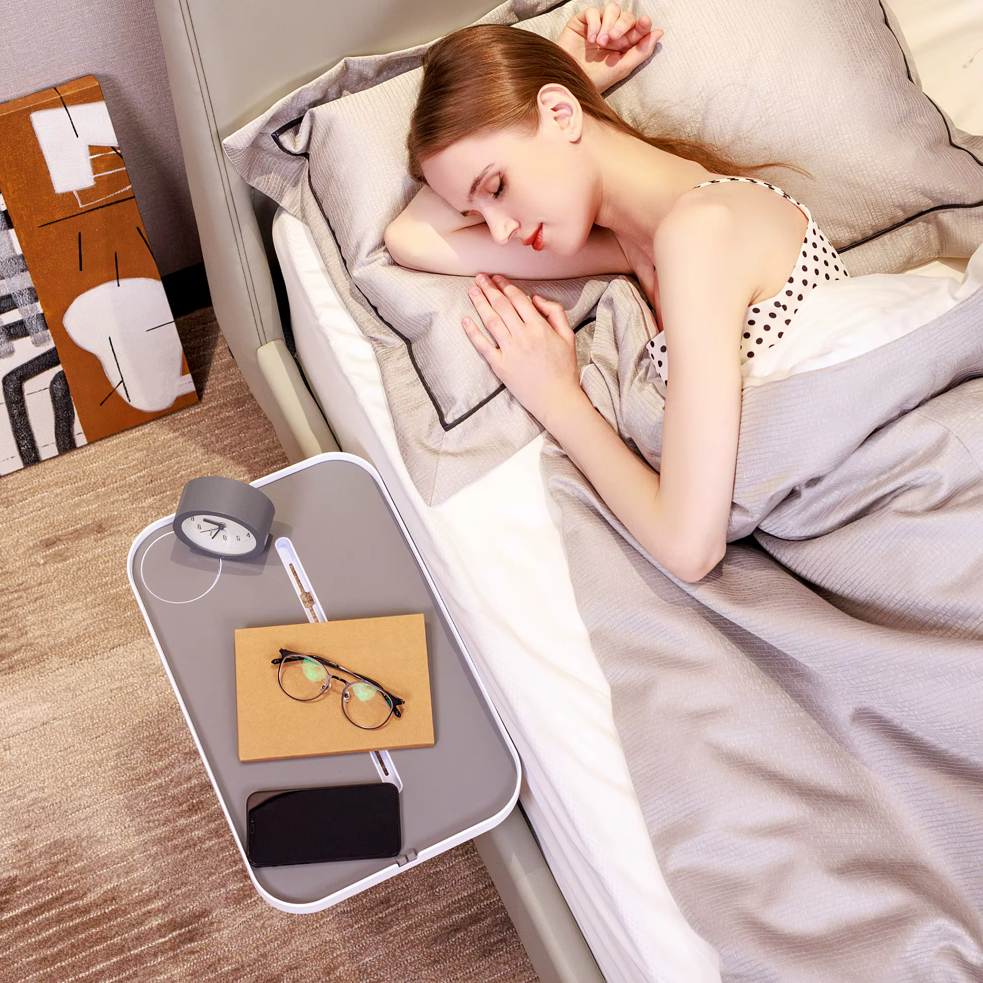 Étagère de chevet pour lit, Table de chevet sous matelas, organisateur de chambre à coucher, rangement de lit, plateau de chevet pour boîte, lit à ressorts