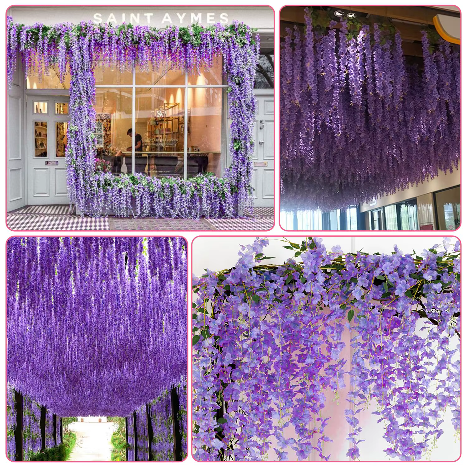 Guirlande de fausses fleurs de glycine artificielles suspendues