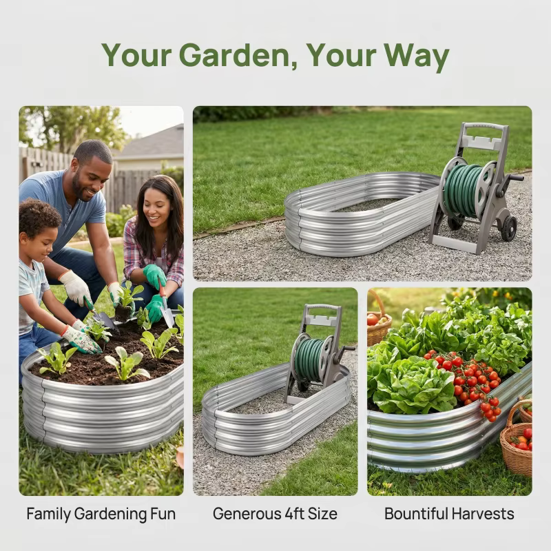 Bac à Jardin Surélevé pour Balcon Grand Espace Forme Ovale Galvanisé Anti-Rouille Usage Domestique 4x2FT Un Pack