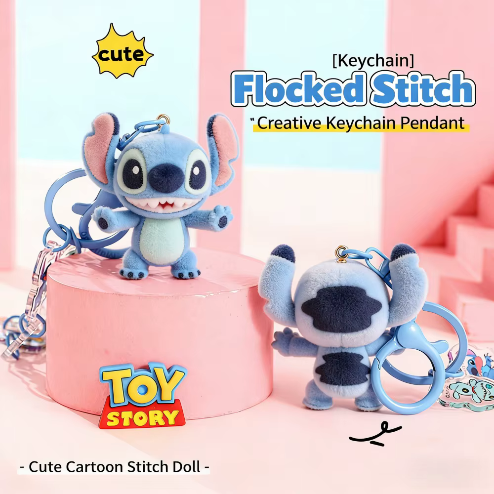 Poupée floquée authentique Disney Stitch, accessoire de clé de dessin animé Lilo & Stitch, ornement de sac, adapté à un usage quotidien et à la collection