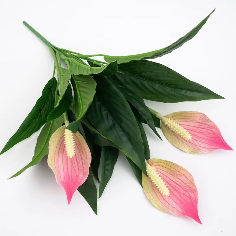 Yannew 4 pièces fleurs artificielles Spathiphyllum pour l'extérieur plantes en soie résistantes aux UV verdure bonsaï jardin porche décoration de la maison