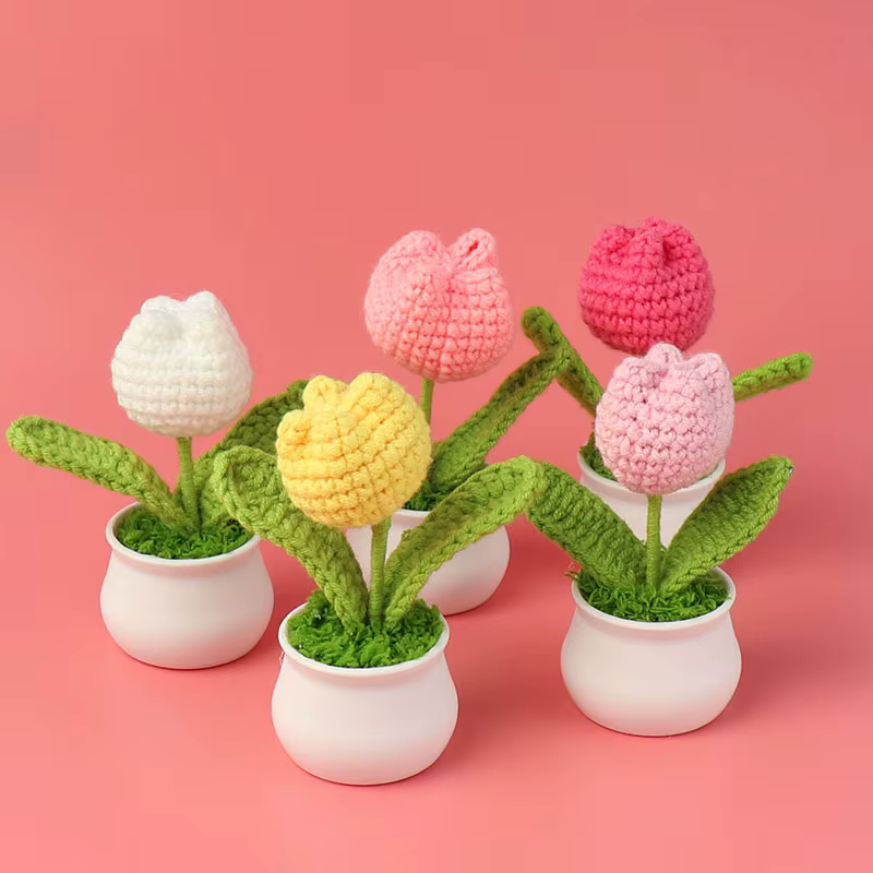 Tulipes Crochet fleur en pot Cerative fleurs tricotées à la main