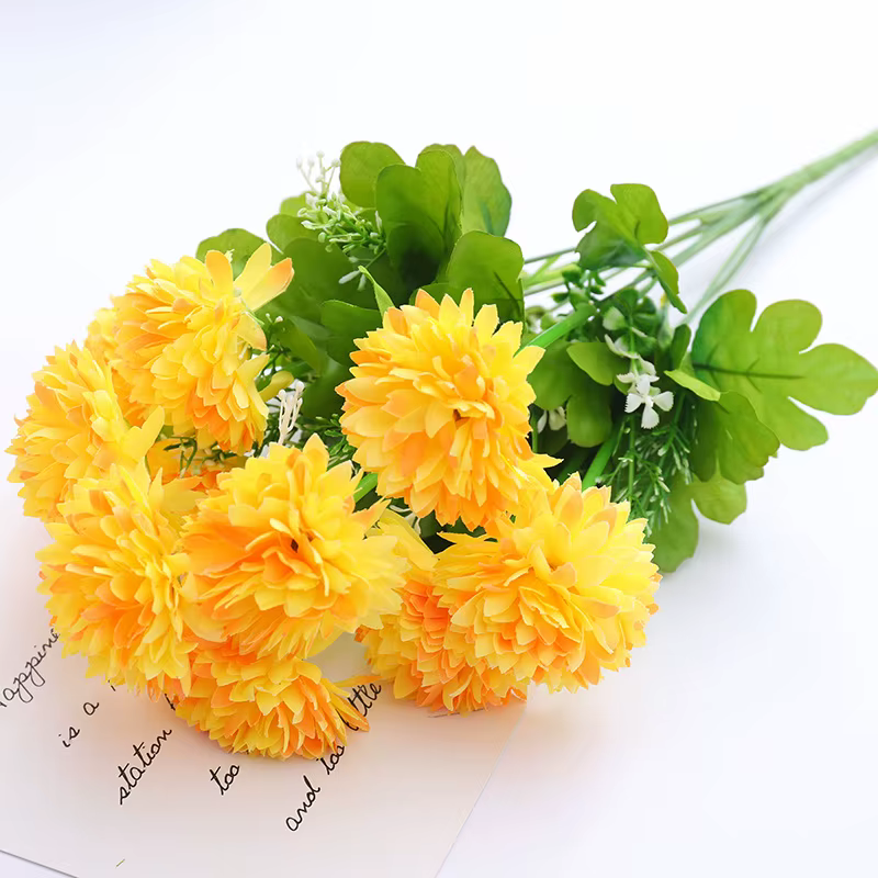 Bouquet de 10 chrysanthèmes polychromes artificiels en soie