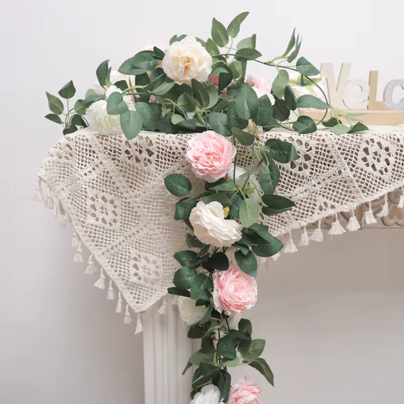 Rose soie pivoine artificielle grandes fleurs vignes mariage rotin lierre fête tenture murale arc guirlande maison jardin décoration plantes