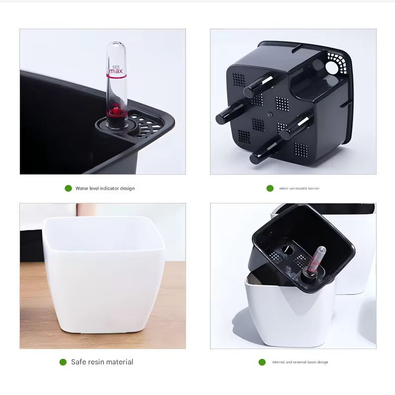 Pot auto-arrosant blanc avec indicateur de niveau d'eau