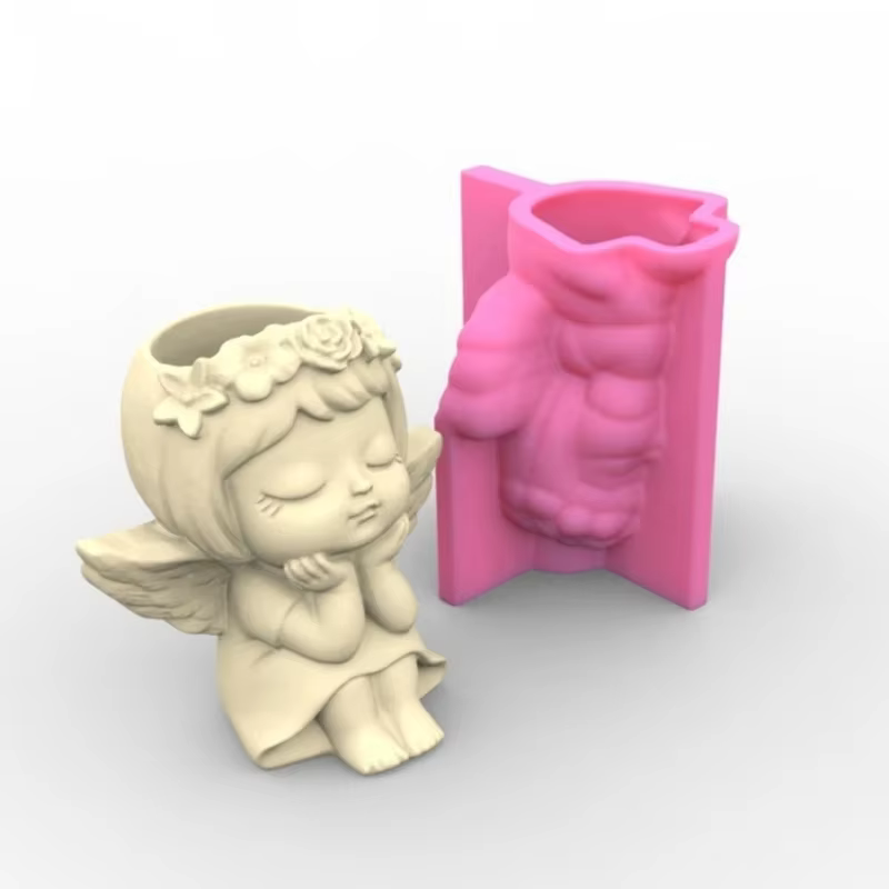 Ange Fille Silicone Pot Fleur Moule Béton Chandelier