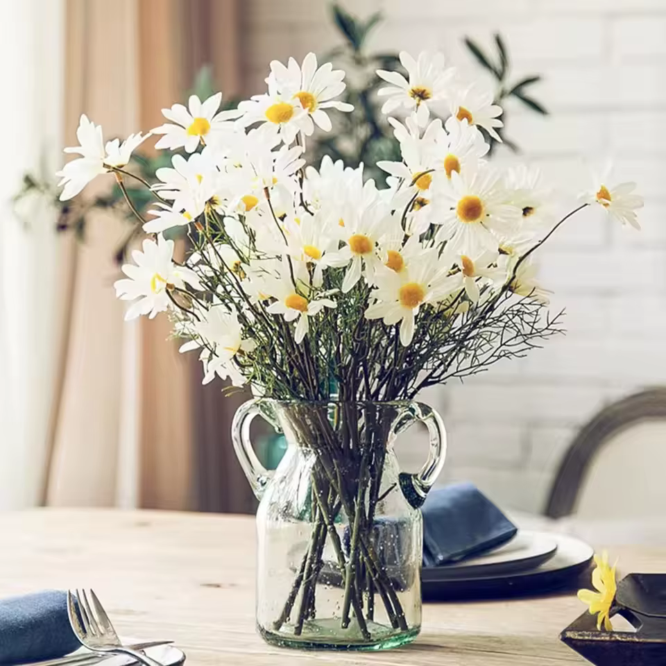 Marguerites blanches fleurs artificielles longue branche Bouquet fête de famille décoration de mariage bricolage mariée soie fleur artificielle