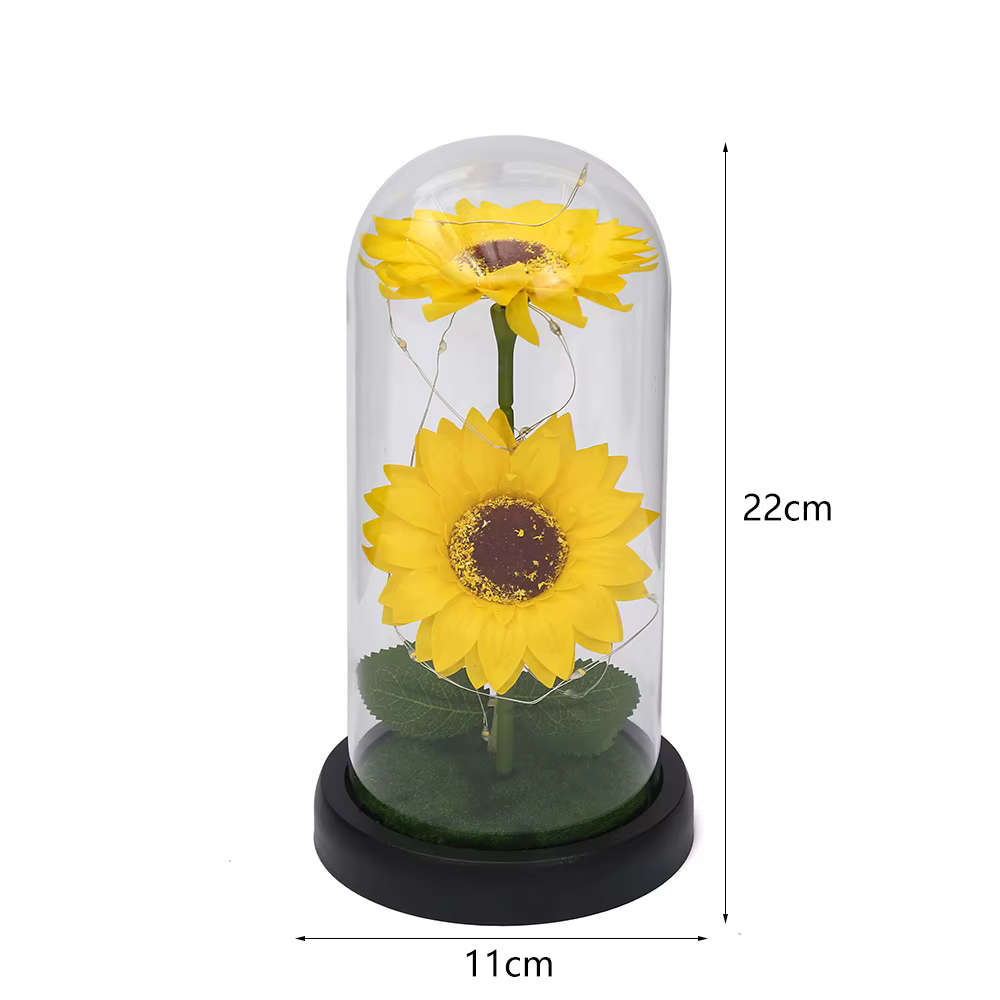Tournesol éternel en dôme transp – Fleur artificielle éclairée par LED