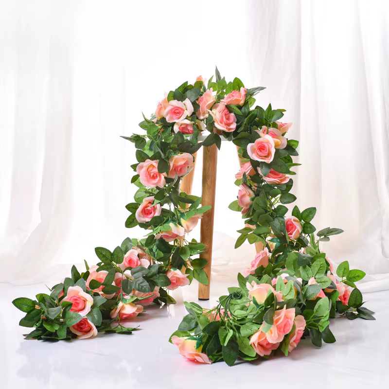 Rose artificielle vigne 16 fleurs de tête longueur 220cm fausse plante verte fleur