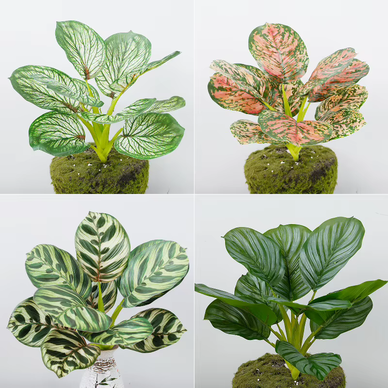 2 pièces plantes vertes artificielles en plastique feuilles de pomme Bouquet mariage Canna feuille plante Simulation fleur Auditorium décoration