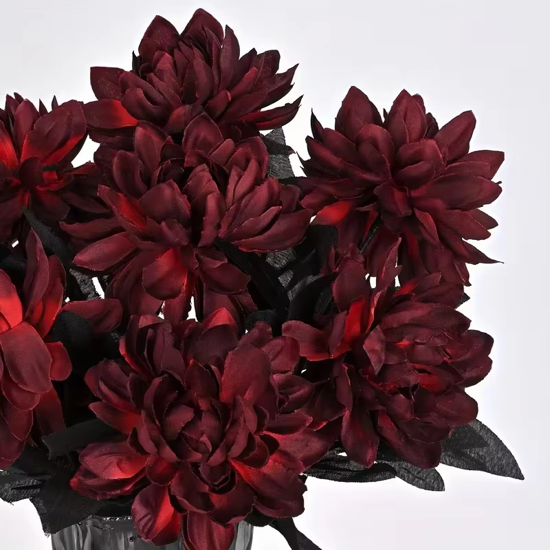 5/10 pièces de fleurs artificielles Dahlia Bourgogne noires